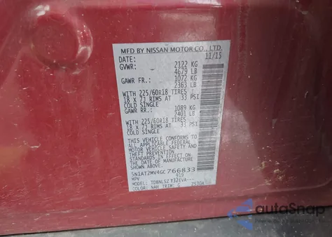 2016 Nissan Rogue Sl from USA, damaged, VIN 5N1AT2MV4GC766833